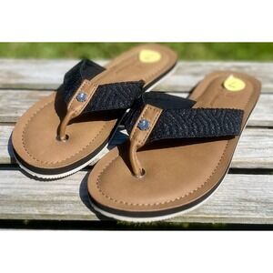 Tommy Bahama Shoes Womens Size 7 Black Brown Speedwell Flip‎ Flop Sandals Casual